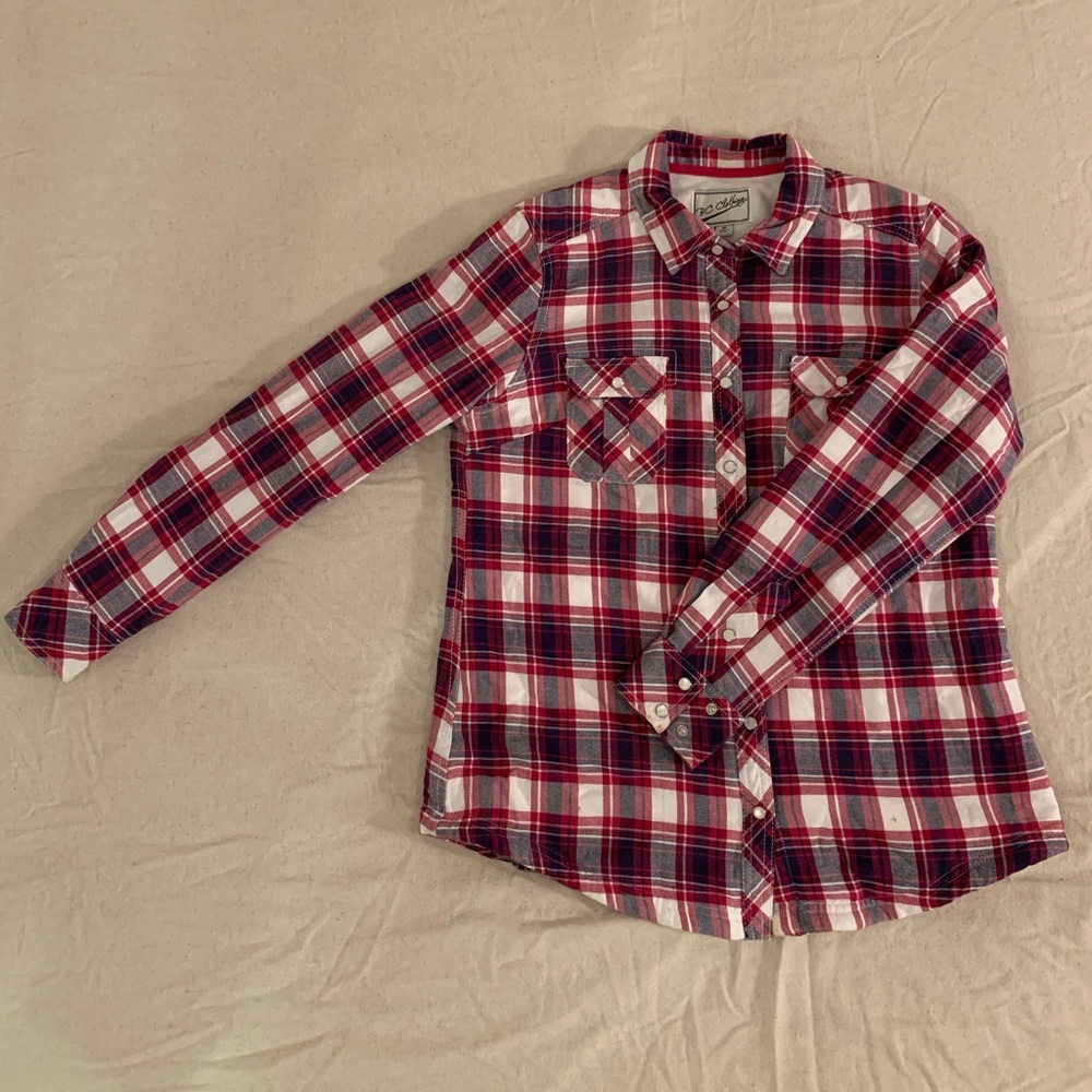 Pink and White Plaid Flannel Button Up